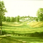 “18th at Minisceongo G.C.” - Located in Pomona, NY this challenging layout weaves in and out of beautiful wetlands. The par 5 18th portrays the strong character of this true test of golf. 18th At Minisceongo G.C. Price: $375.00
